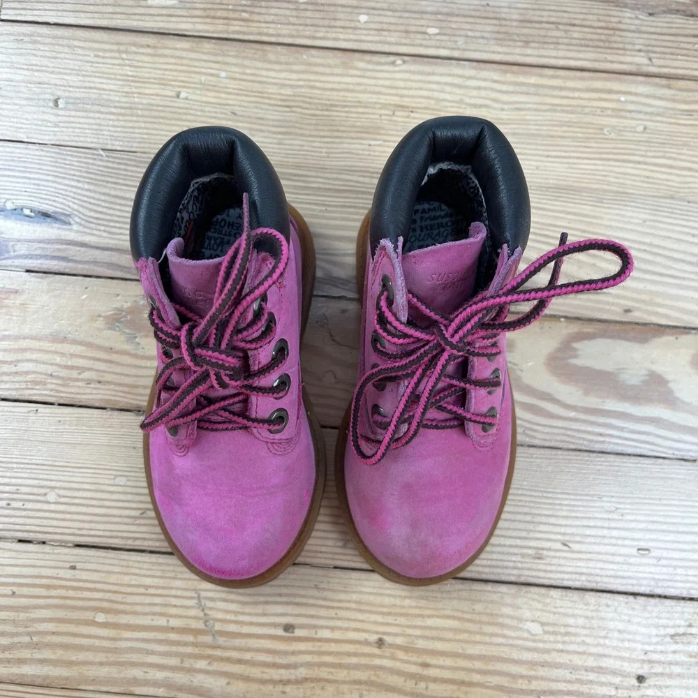 Timberland 6 Inch Premium Pink Nubuck Waterproof Toddler Boots Size 7 girly cute